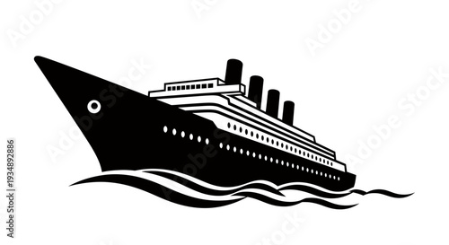 Silhouette of a Large Cruise Ship Sailing on Dark Waters.