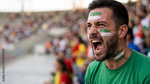 Sports fan yelling showing passion at stadium