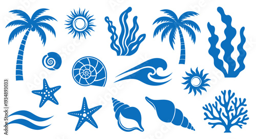 Vibrant Underwater World Silhouettes of Coral, Fish, and Sea Life.