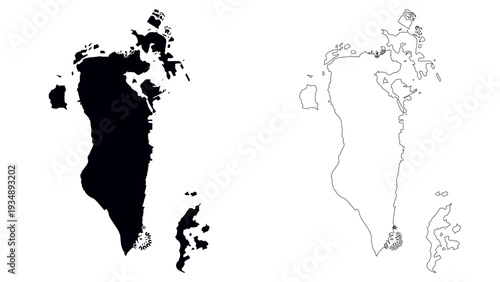 Bahrain Map Illustration: Silhouette and outline of Bahrain, providing a clean and versatile representation of the island nation. Suitable for various applications.