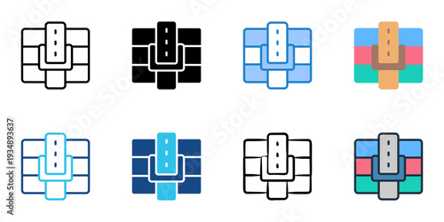 RAR file icons set multiple style collection. Editable stroke 
