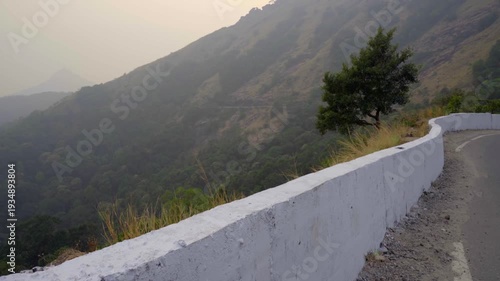 Retaining wall to support curve mountain road