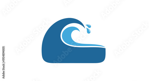 Blue abstract wave icon featuring curved form and splash for graphic design.