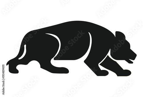 Photography Black bear silhouette vector illustration, wild animal side view isolated on whi