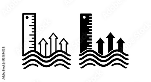 Urban Waterfront Skyline with Measuring Rulers and Buildings Illustration.