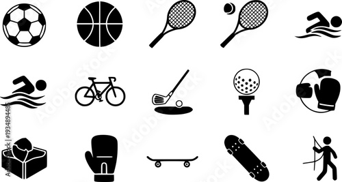 
Sports Recreation Flat Icons-Soccer Ball Basketball Tennis Racket Swimming Cycling Golf Skateboard Boxing Climbing-20 Sports Icon Set Vector - Recreation Icons 