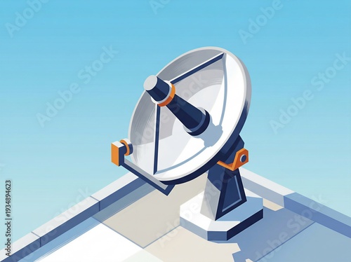 Modern Satellite Dish Against Clear Blue Sky Isometric Illustration