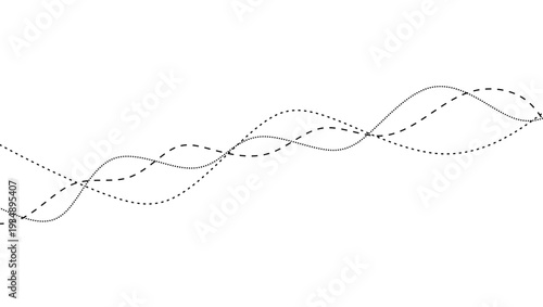Minimal abstract wave lines. Black dotted waves lines. Thin wavy lines background. Soft curvy lines motion background. Simple dynamic curves line.