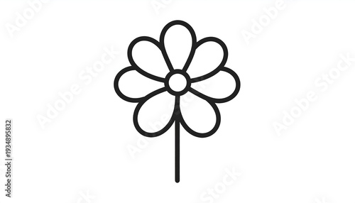 Simple black outline drawing of a daisy flower with rounded petals and a single stem