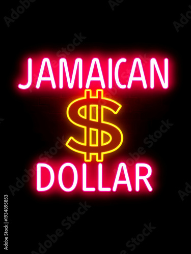 Jamaican Dollar Neon text with retro background