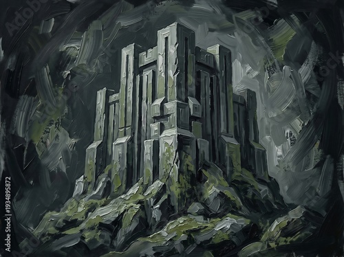 Cybersecurity Concept Represented by a Stone Fortress Illustration