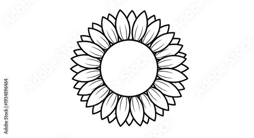 Simple line drawing of a sunflower with a circular center and radiating petals