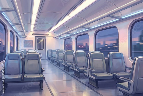 Electric Train Interior with Clean Empty Seats