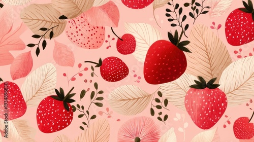 Strawberry and floral pattern background