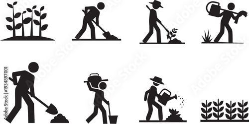 Farmer Silhouette Set Agriculture Farming Work Black Vector Illustration