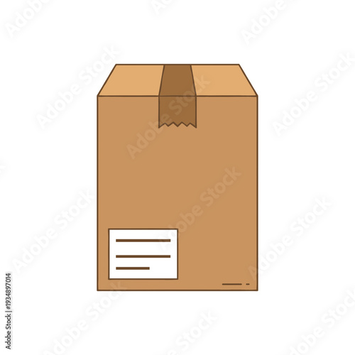 Simple Cardboard Box Packaging with Shipping Label and Adhesive Tape for E-commerce Delivery Logistics and Moving House Service Industry Concept