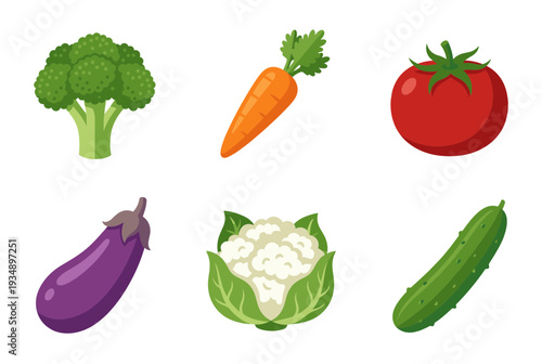 Fresh Healthy Vegetables Collection Featuring Broccoli Carrot Tomato Eggplant Cauliflower and Cucumber for Nutrition Vegan Diet and Organic Food Concept
