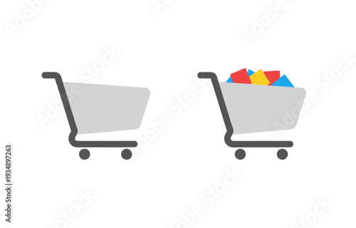 Empty and Full Shopping Cart Comparison for E-commerce Retail Business Consumerism Supermarket Sale Promotion and Online Shopping Cart Abandonment Idea