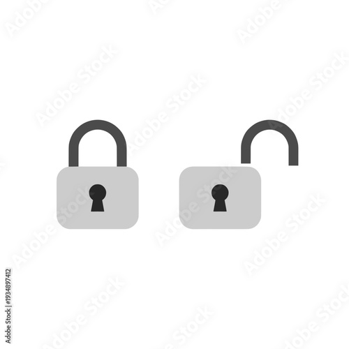 Silver Padlock Icons Representing Locked and Unlocked States for Digital Security Privacy Protection and Access Control System Conceptual Illustration Set