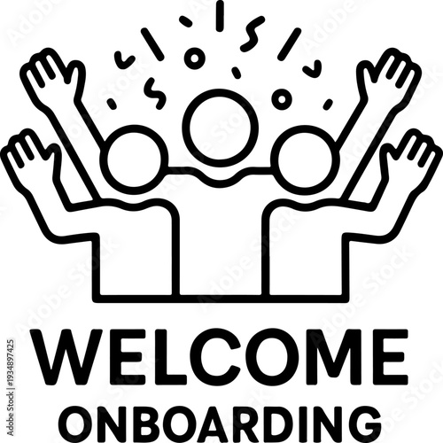 Vector illustration of 2 people welcoming with text 'WELCOME ONBOARDING'