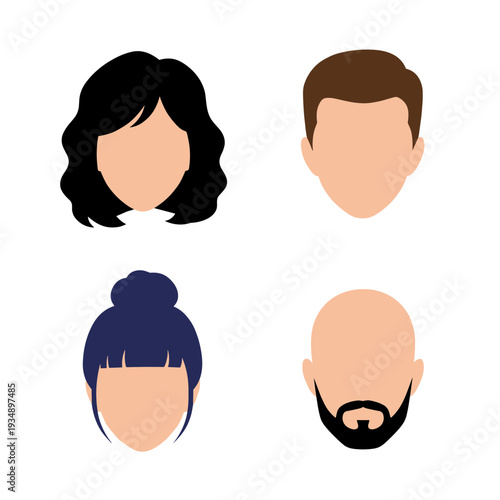 Diverse group of people avatar icons set featuring different hairstyles and facial hair for men and women characters representation in social media.