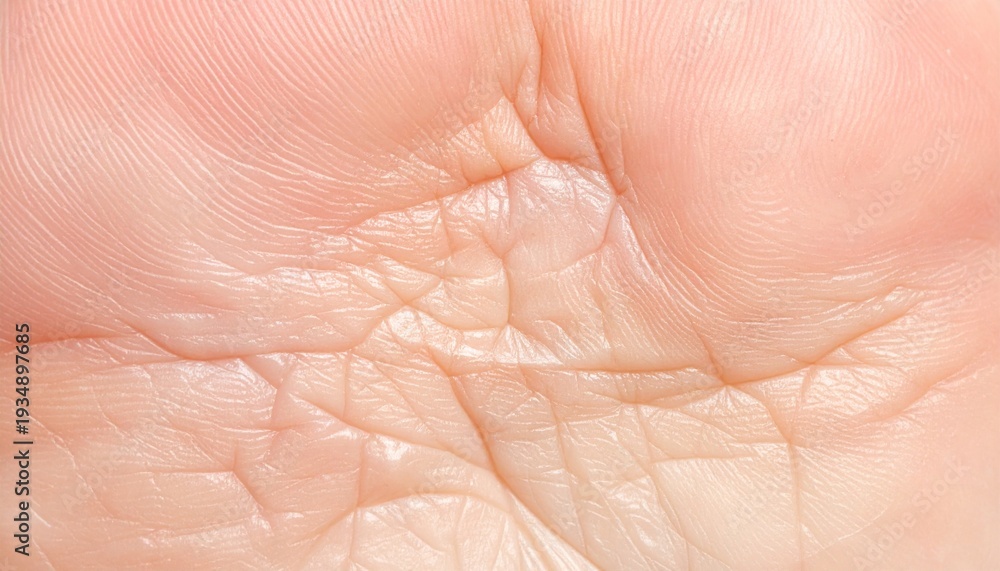 Fototapeta premium Close-up of human skin texture with visible lines and creases, showcasing natural dermal patterns and intricate details.