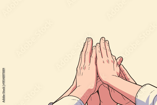 Several hands meet in the center of the frame for a high five. This scene shows a moment of connection during a shared activity.