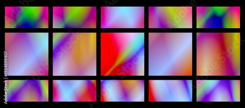 Gentle pastel rainbow gradients flow diagonally across panels arranged in a neat grid, creating a dreamy, uplifting background ideal for creative branding, invitations, or social media.