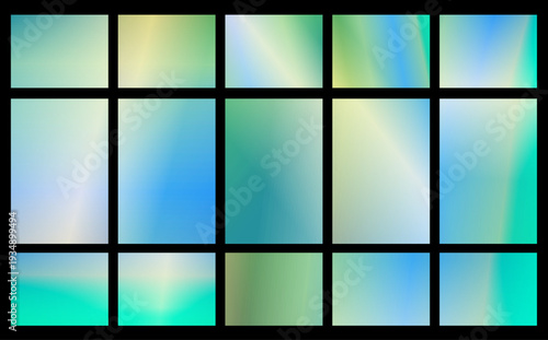 Cool blues and greens blend smoothly across a sleek grid of tiles, creating a fresh, technological mood ideal for corporate presentations, dashboards, and clean interface designs.