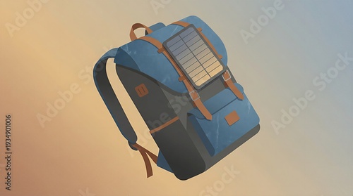 Lightweight Unbranded Solar Charger Attached to a Travel Backpack for Outdoor Power