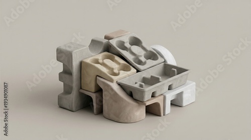 Sustainable Packaging Made From Gray Molded Paper Pulp Render
