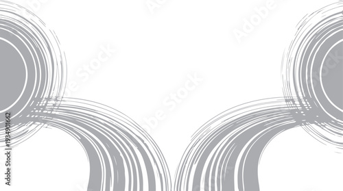 Two grey brush stroke arcs on white background