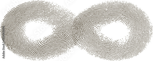 Two overlapping fingerprint swirls in taupe on white