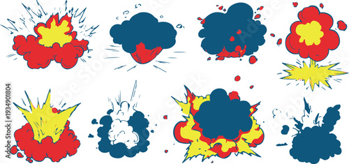 Collection of eight comic book style explosion