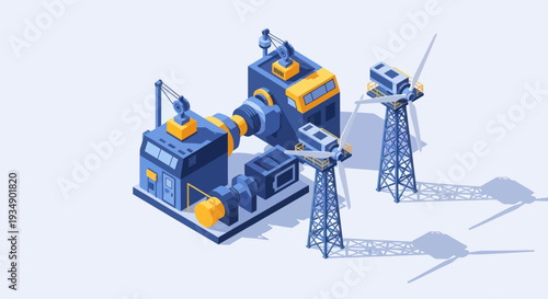Industrial Wind Turbine Power Generation System Illustration.
