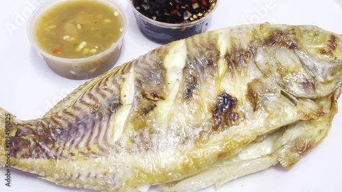 Grilled fish with dipping sauces