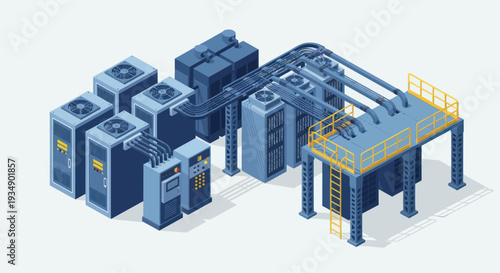 Isometric Data Center and Server Room Infrastructure.