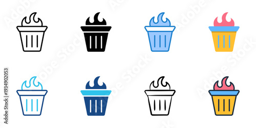 Permanent deletion icons set multiple style collection. Editable stroke 
