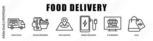 Food Delivery web banner icon illustration concept