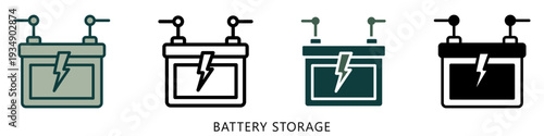 Battery Storage Multi Style Icon Mini Illustration, Use For Modern Concept, Print, Ui, Ux Kit, Web And App Development. Vector Related To Green Technology And More