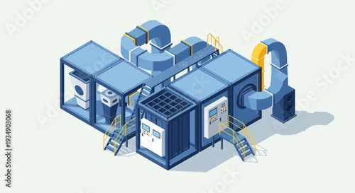 Isometric Industrial HVAC System Illustration for Air Conditioning and Ventilation.