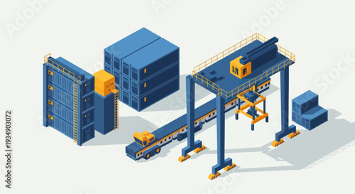 Isometric Industrial Logistics and Cargo Handling Equipment.