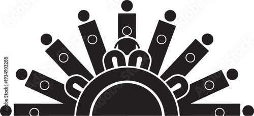 Black and white illustration of people holding hands together