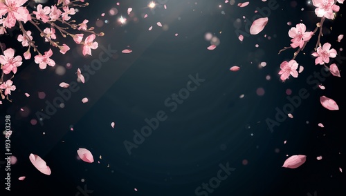 Elegant Cherry Blossom Background with Gold Foil Sakura on Dark Navy
