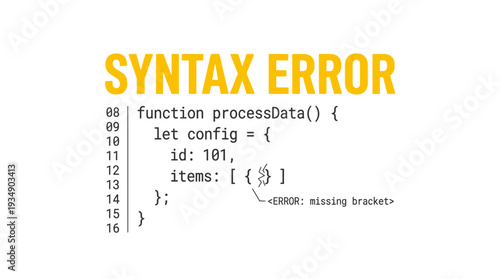 A coding error message displayed on a computer screen showing a syntax error in a programming function