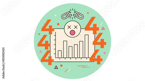 A graphic illustration of a bar graph with a magnifying glass and statistics on a green circular background