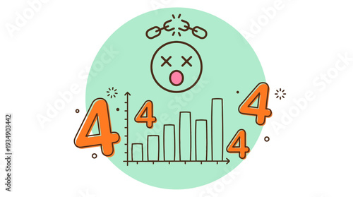 A simple illustration of a bar graph with a displeased face and numerical data points inside a light green circle