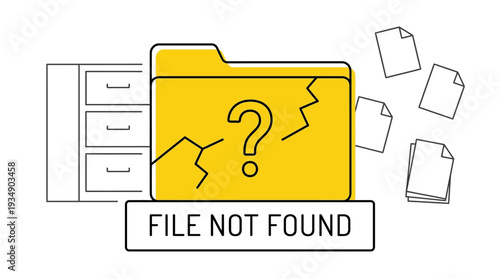 A yellow folder icon with a question mark and torn paper on a digital illustration