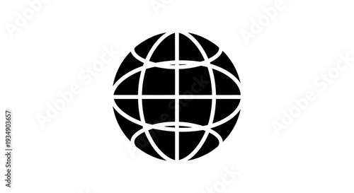 Simple black globe icon representing global network, internet, communication, world connection, and international business symbol