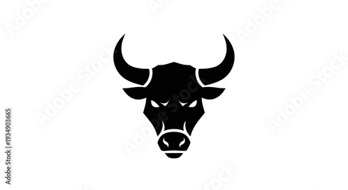 Majestic Black Bull Head Silhouette with Aggressive Horns, Symbolizing Strength, Power, and Determination on a Clean White Background